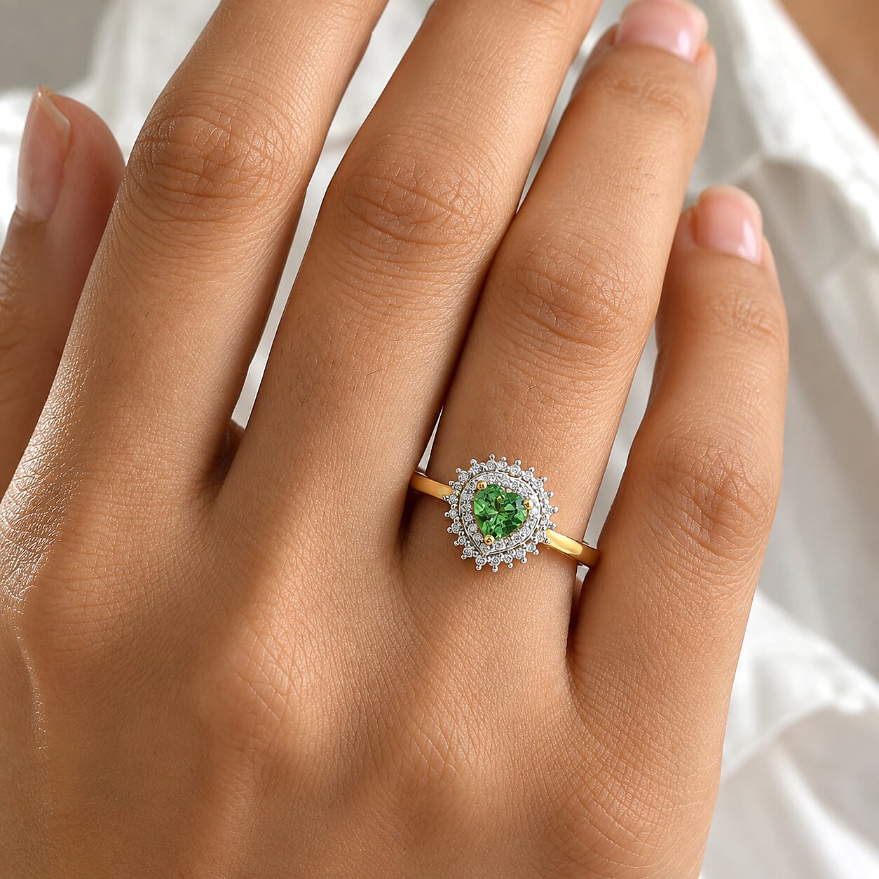 D'Joy Premium Tsavorite Garnet and Moissanite 0.70 ctw Botanical Halo Ring in 18K Vermeil Yellow Gold Over Sterling Silver (Size 6.0)