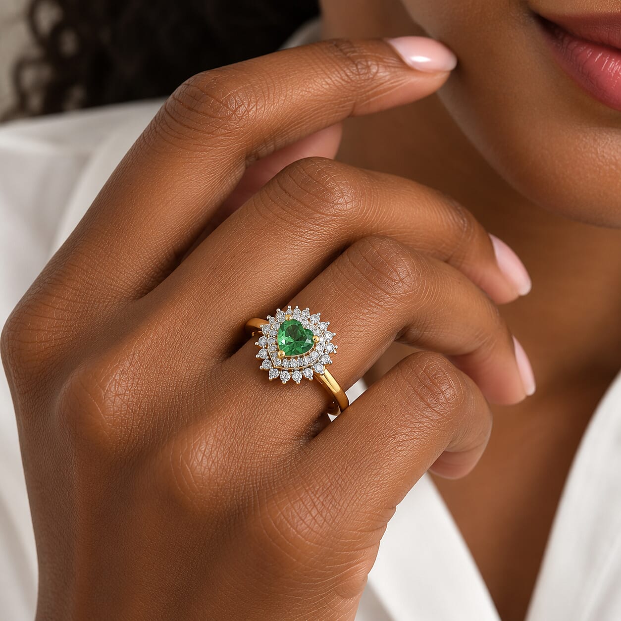 D'Joy Premium Tsavorite Garnet and Moissanite 0.70 ctw Botanical Halo Ring in 18K Vermeil Yellow Gold Over Sterling Silver (Size 6.0)