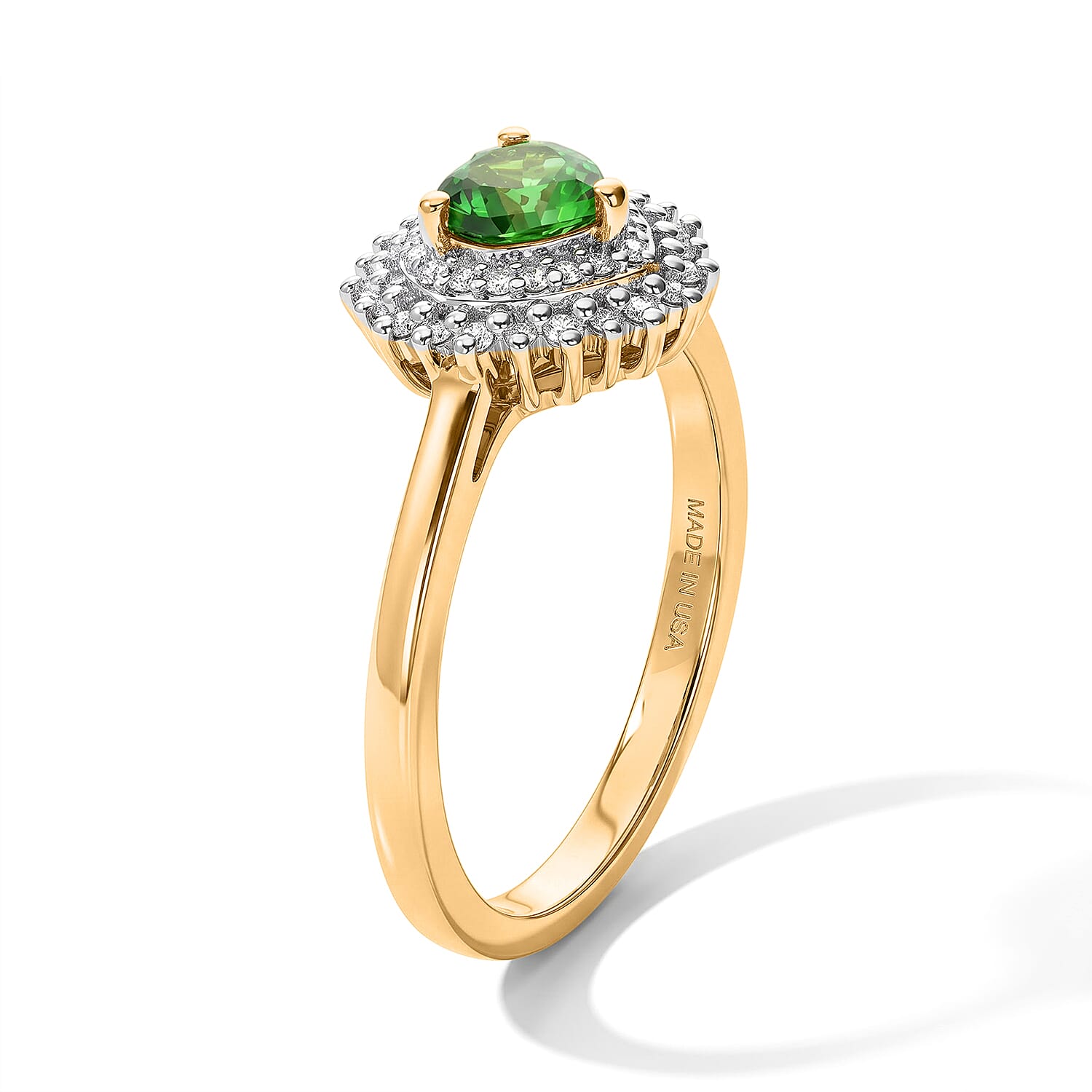D'Joy Premium Tsavorite Garnet and Moissanite 0.70 ctw Botanical Halo Ring in 18K Vermeil Yellow Gold Over Sterling Silver (Size 6.0)