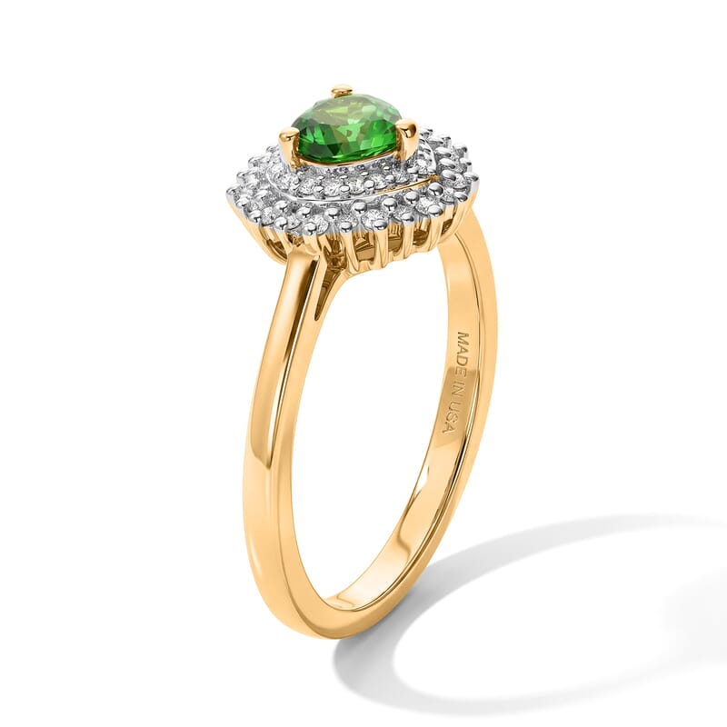 D'Joy Premium Tsavorite Garnet and Moissanite 0.70 ctw Botanical Halo Ring in 18K Vermeil Yellow Gold Over Sterling Silver (Size 6.0)