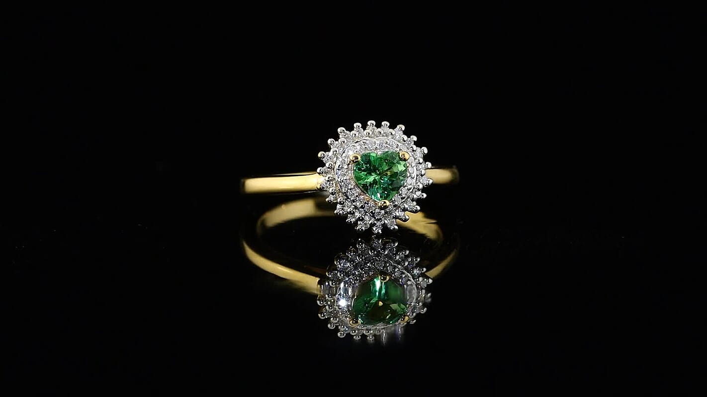 D''Joy Premium Tsavorite Garnet, Moissanite Ring in 18K Vermeil YG Over Sterling Silver (Size 10.0) 0.70 ctw