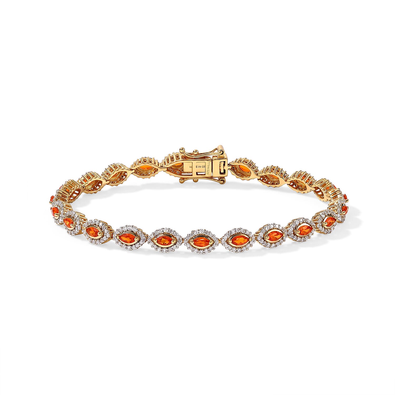 D'Joy AAA Crimson Fire Opal and Moissanite 2.65 ctw Blazing Eye Bracelet in 18K Vermeil Yellow Gold Over Sterling Silver (6.50 In)