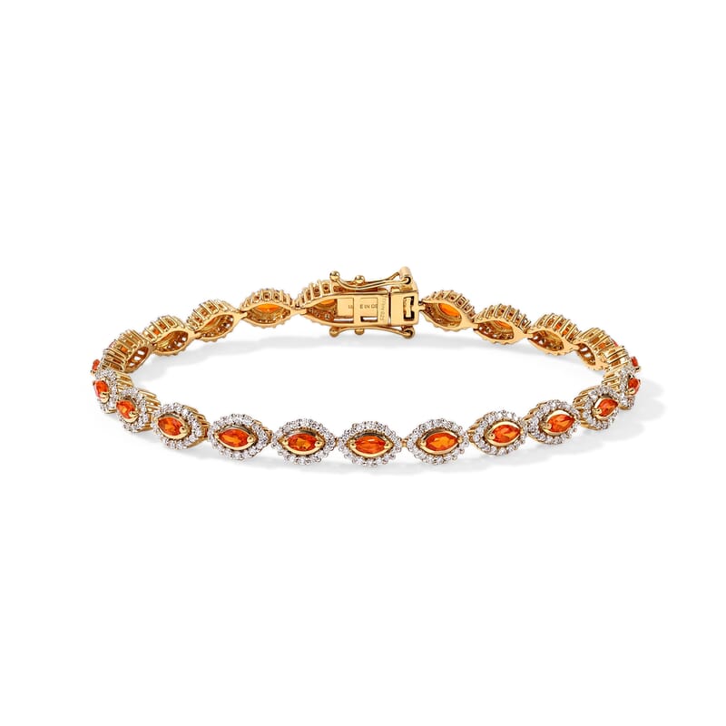 D'Joy AAA Crimson Fire Opal and Moissanite 2.65 ctw Blazing Eye Bracelet in 18K Vermeil Yellow Gold Over Sterling Silver (6.50 In)