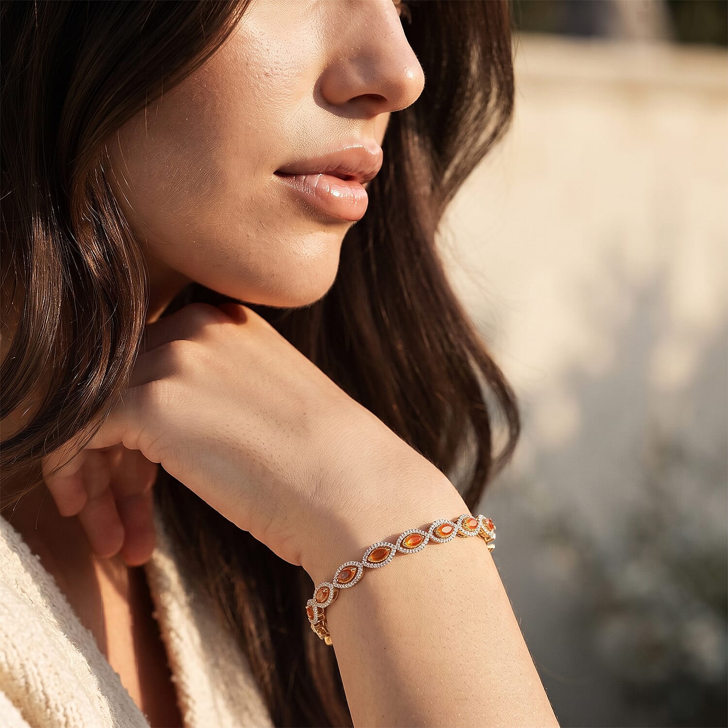 D'Joy AAA Crimson Fire Opal and Moissanite 2.65 ctw Blazing Eye Bracelet in 18K Vermeil Yellow Gold Over Sterling Silver (6.50 In)