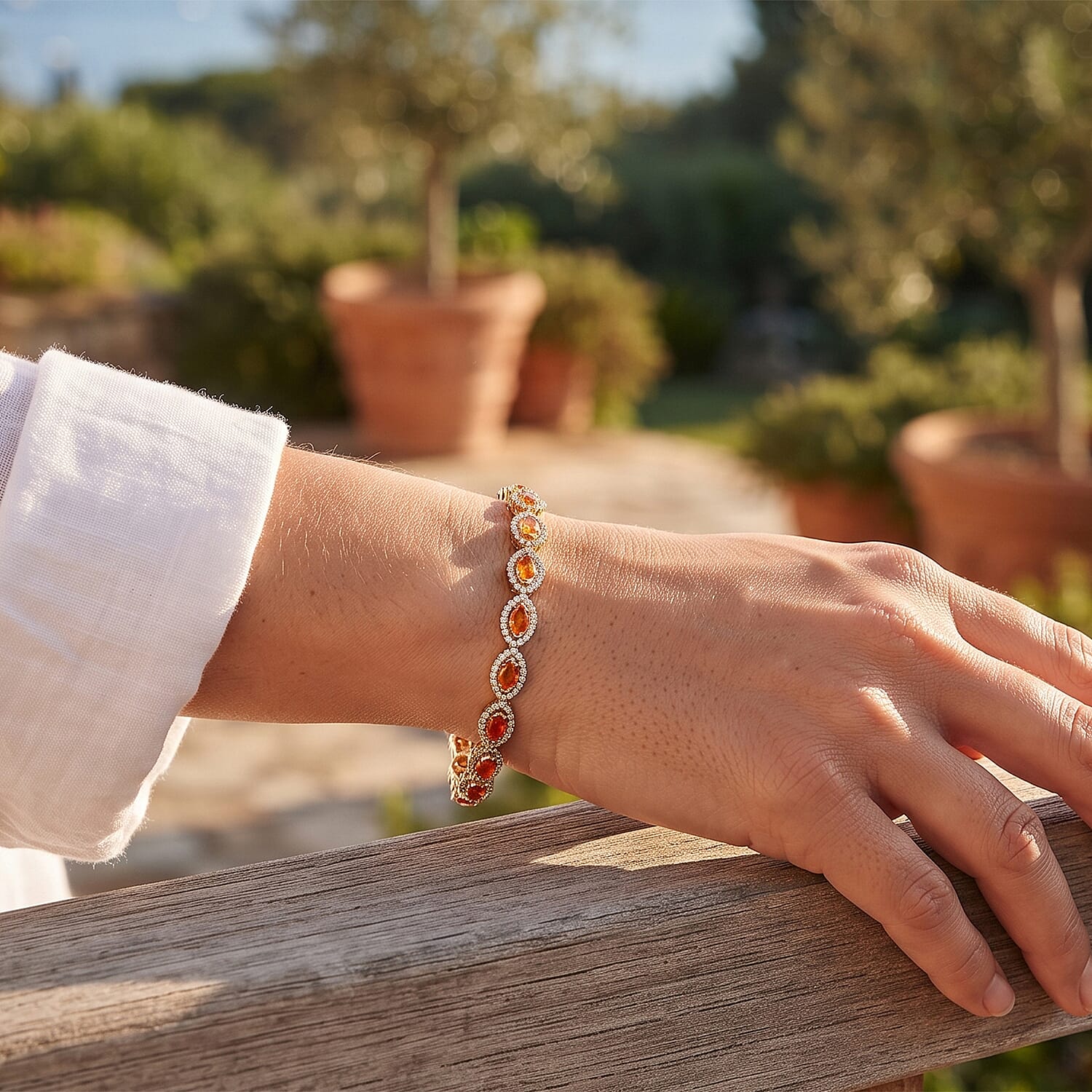 D'Joy AAA Crimson Fire Opal and Moissanite 2.65 ctw Blazing Eye Bracelet in 18K Vermeil Yellow Gold Over Sterling Silver (6.50 In)