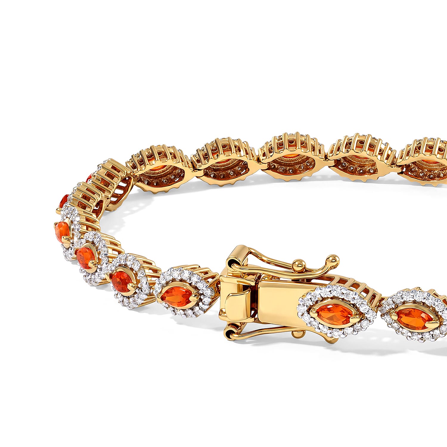 D'Joy AAA Crimson Fire Opal and Moissanite 2.65 ctw Blazing Eye Bracelet in 18K Vermeil Yellow Gold Over Sterling Silver (6.50 In)