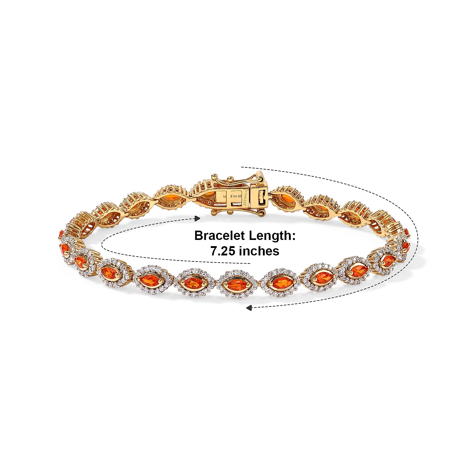 D'Joy AAA Crimson Fire Opal and Moissanite 2.65 ctw Blazing Eye Bracelet in 18K Vermeil Yellow Gold Over Sterling Silver (6.50 In)