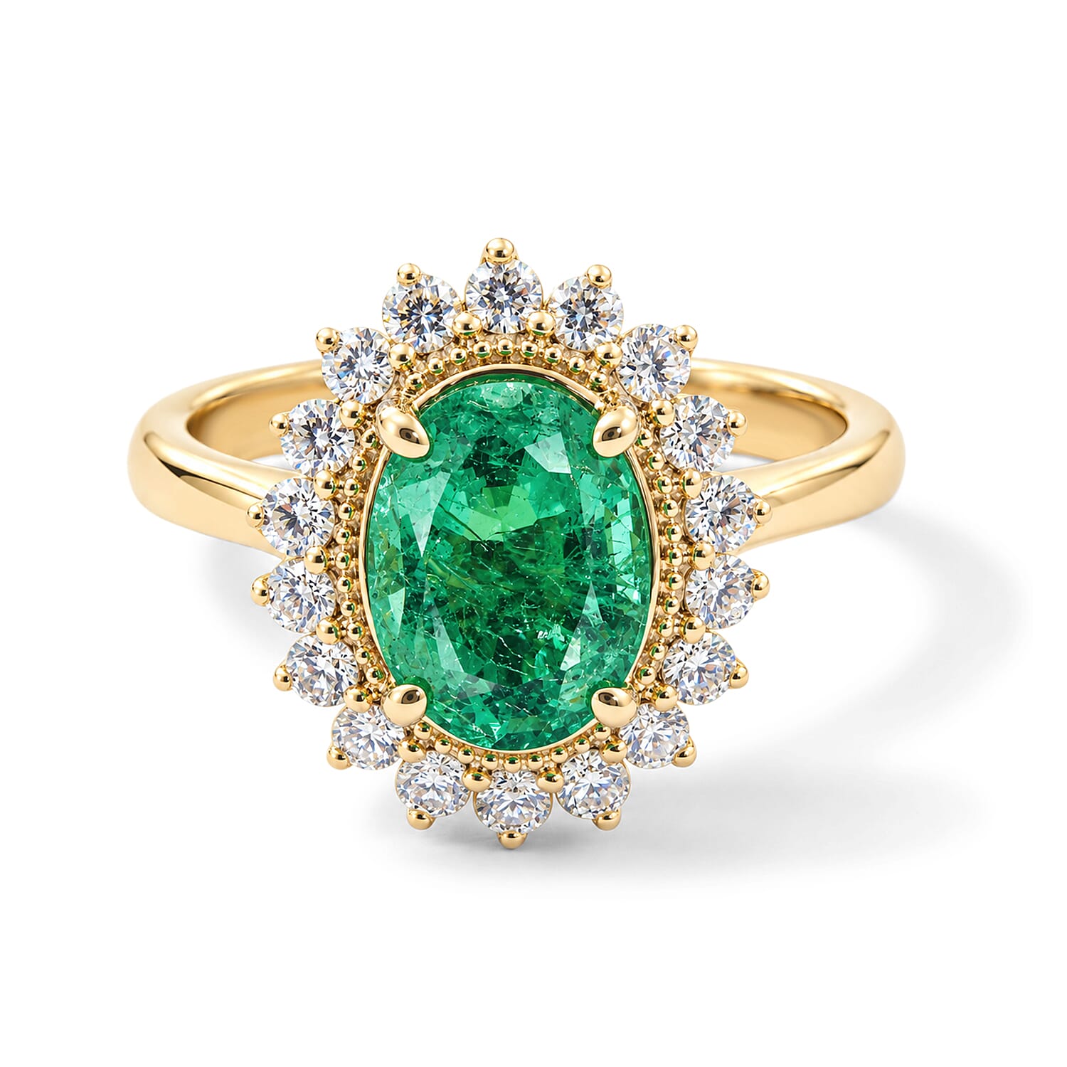 Certified and Appraised AAAA Kagem Zambian Emerald and Diamond G-S SI 2.07 ctw Ring in 18K Yellow Gold (Size 6.0) 4.80 Grams