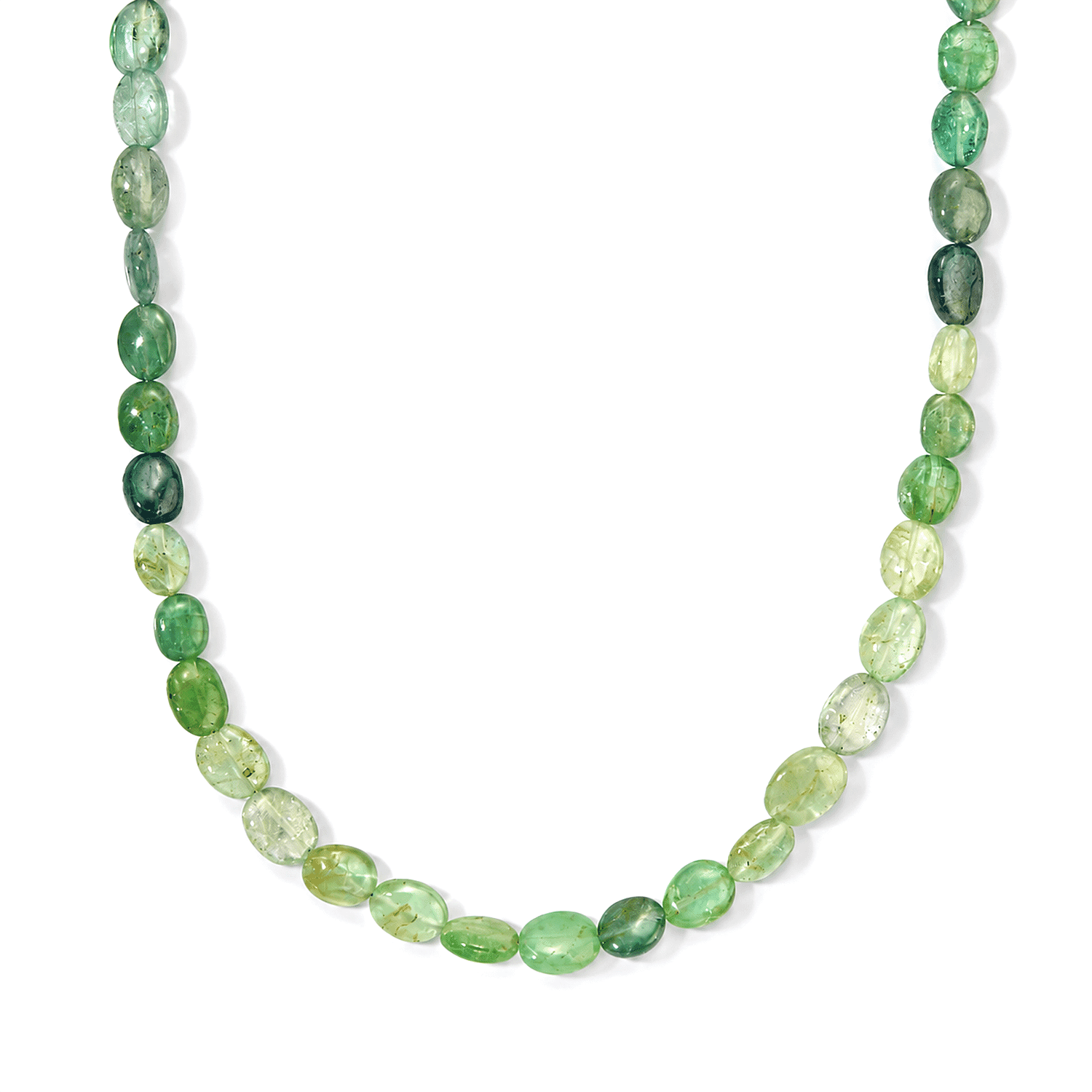 D'Joy Premium Kornerupine 70.00 ctw Beaded Graduated Necklace (18-20 Inches) in Rhodium Over Sterling Silver