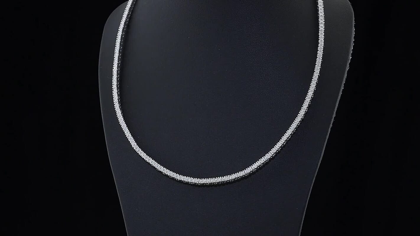 D''Joy Moissanite 13.30 ctw Line Necklace in Rhodium Over Sterling Silver 18 Inches