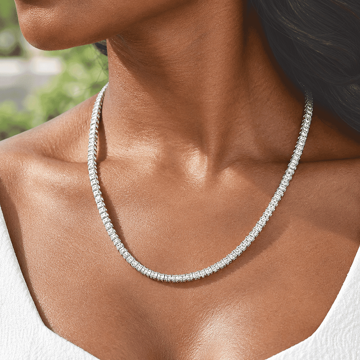 D'Joy Moissanite 13.30 ctw Line Necklace in Rhodium Over Sterling Silver 18 Inches