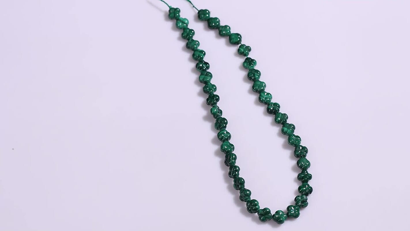 GCS Malachite 10x10mm Flower Beaded Strand 260.00 ctw