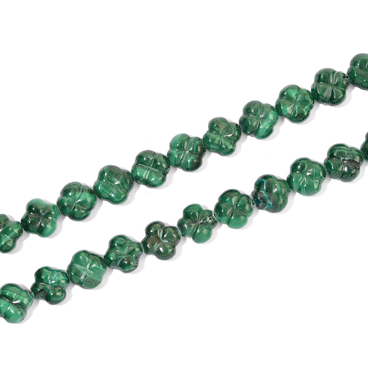 GCS Malachite 10x10mm Flower Beaded Strand 260.00 ctw