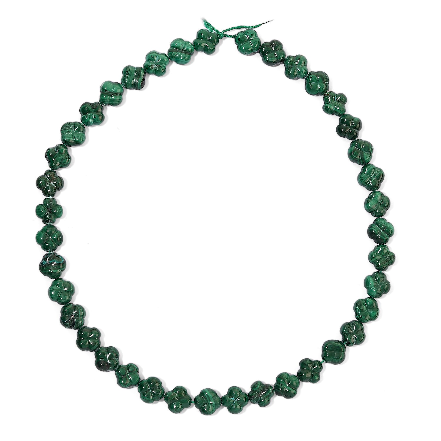 GCS Malachite 10x10mm Flower Beaded Strand 260.00 ctw
