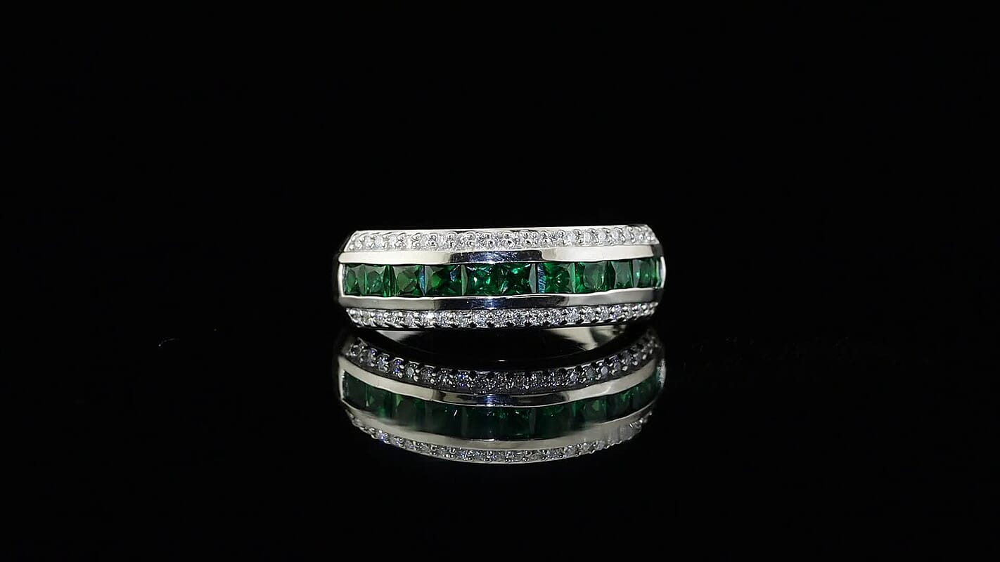 D''Joy AAA Tsavorite Garnet, Moissanite Half Eternity Band Ring in Rhodium Over Sterling Silver (Size 10.0) 1.50 ctw