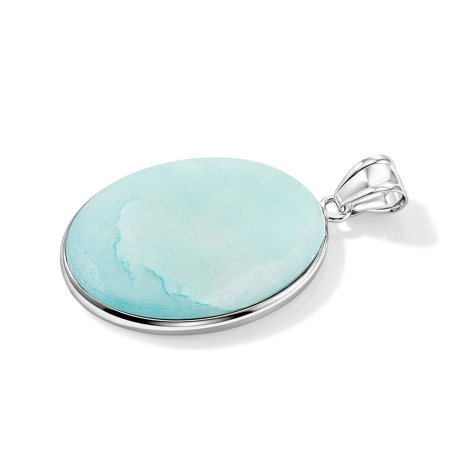 Amazonite 50.00 ctw Oval Pendant Without Chain in Silvertone
