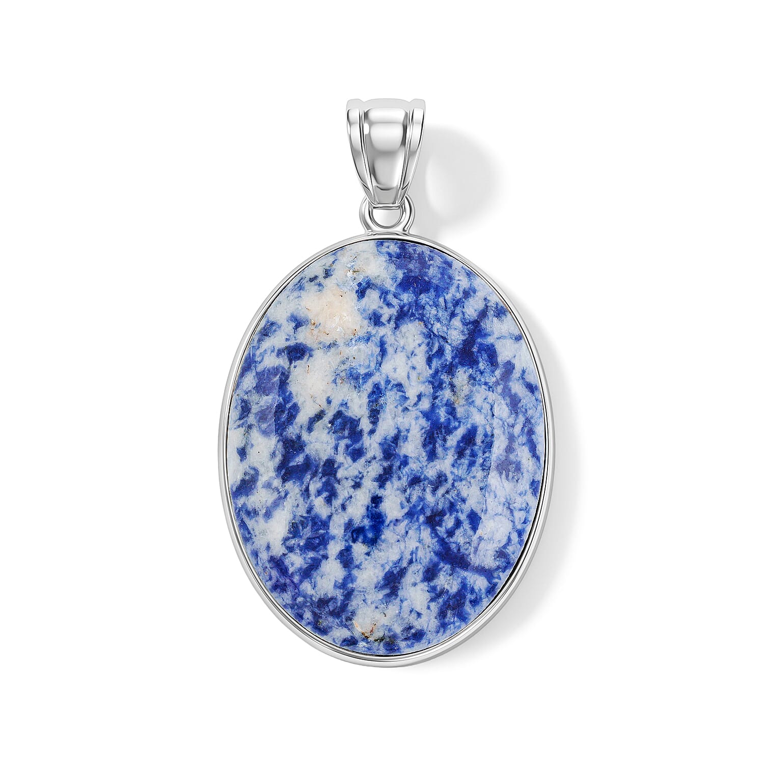 Sodalite 50.00 ctw Oval Pendant Without Chain in Silvertone