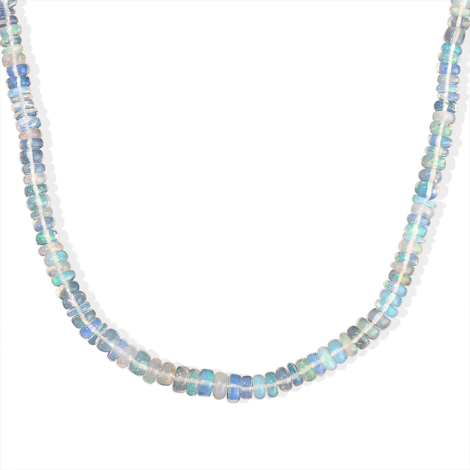 D'Joy Ethiopian Welo Opal 35.00 ctw Necklace in Rhodium Over Sterling Silver 18 Inches
