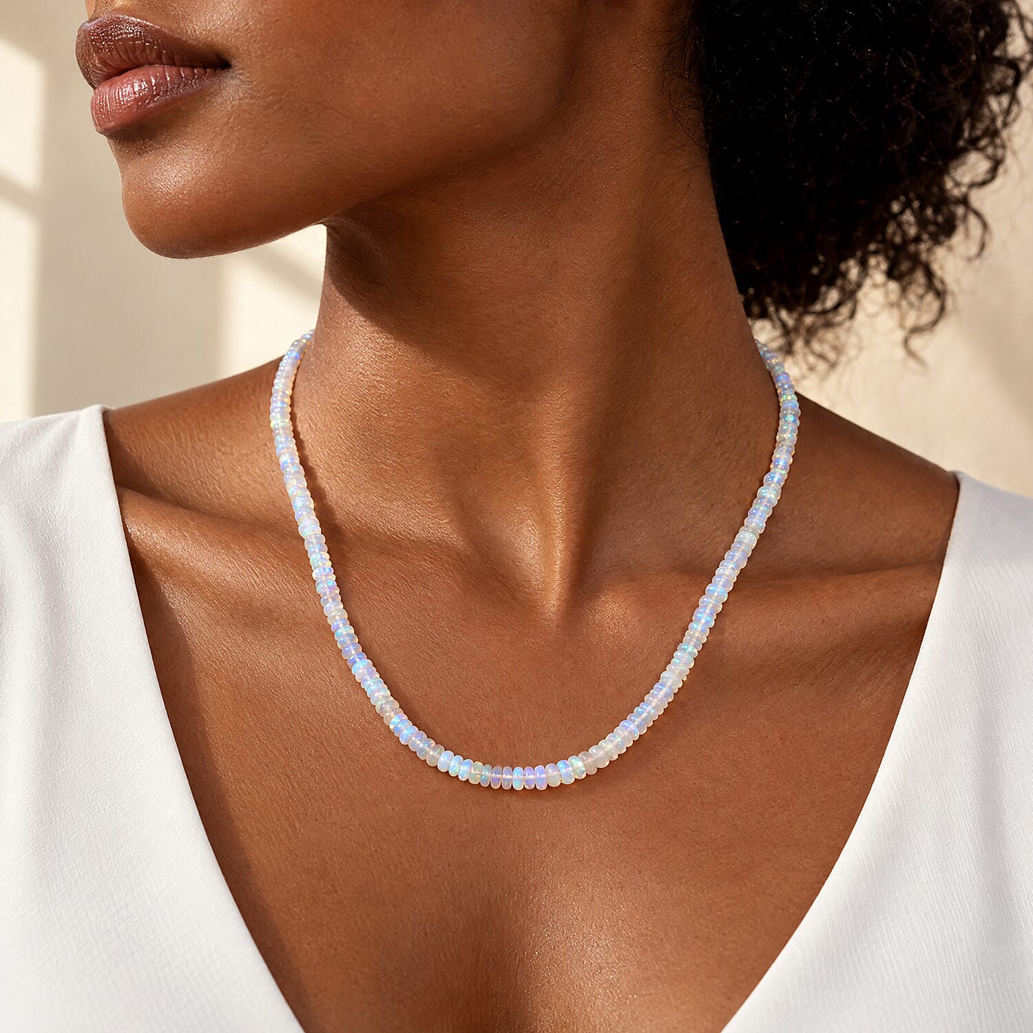 D'Joy Ethiopian Welo Opal 35.00 ctw Necklace in Rhodium Over Sterling Silver 18 Inches
