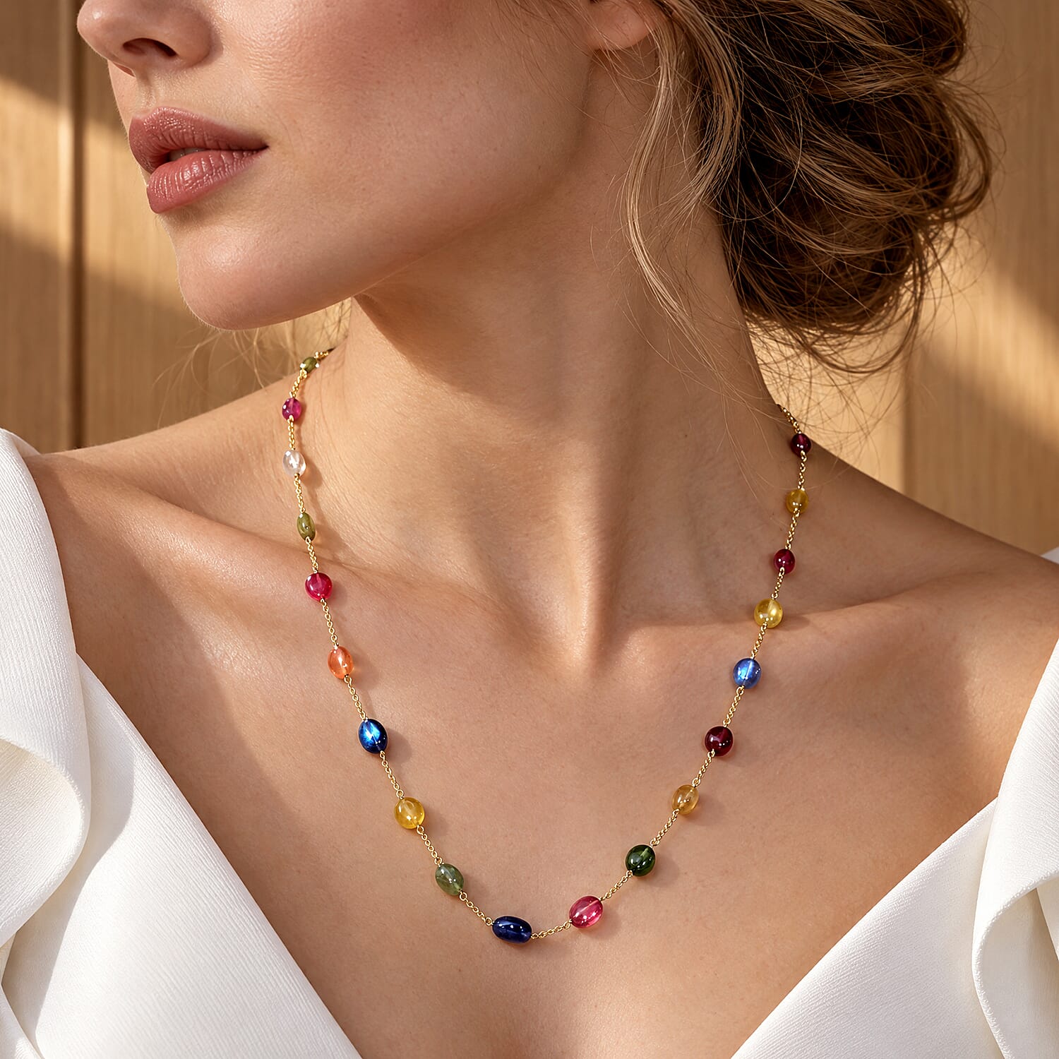 D'Joy Multi Sapphire 50.00 ctw Necklace in 18K Vermeil Yellow Gold Over Sterling Silver 22 Inches