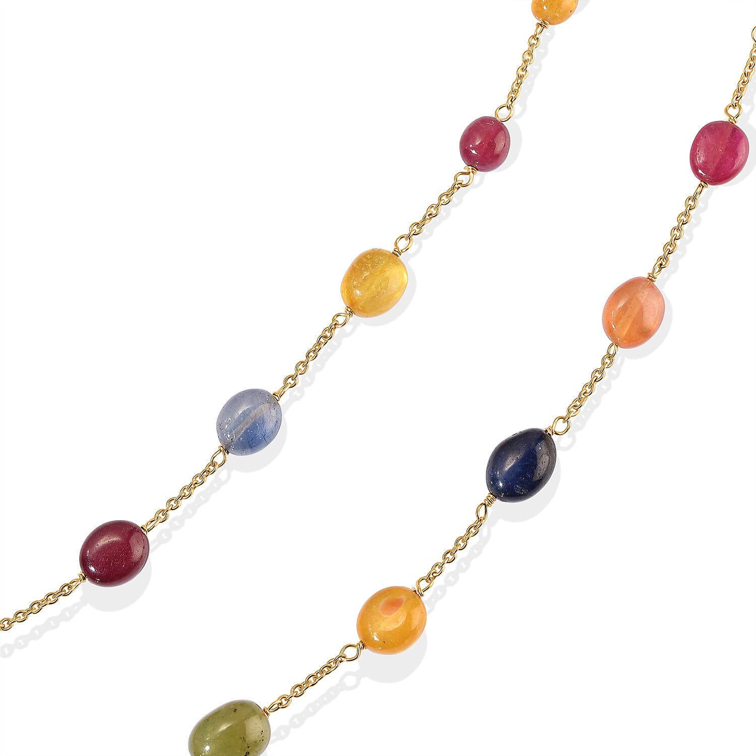 D'Joy Multi Sapphire 50.00 ctw Necklace in 18K Vermeil Yellow Gold Over Sterling Silver 22 Inches