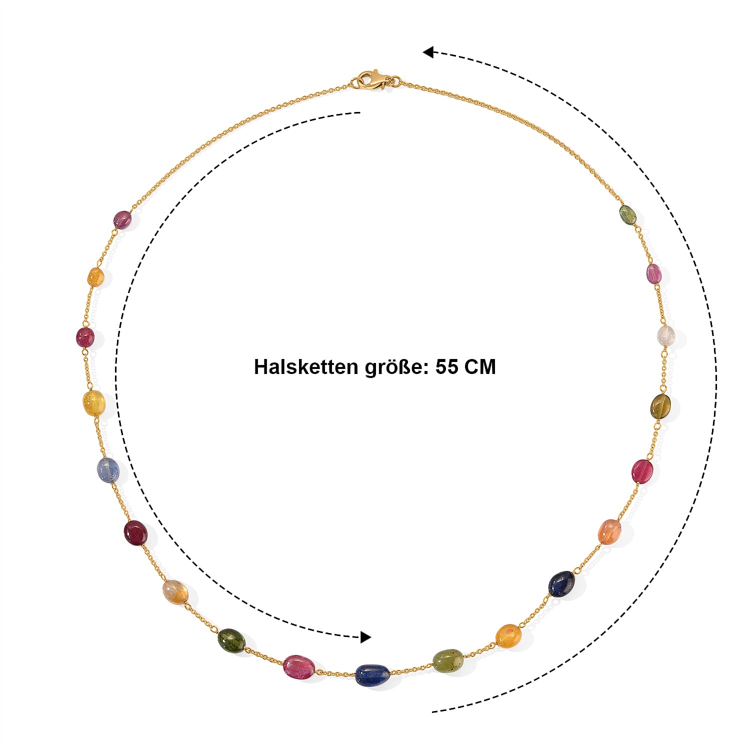D'Joy Multi Sapphire 50.00 ctw Necklace in 18K Vermeil Yellow Gold Over Sterling Silver 22 Inches