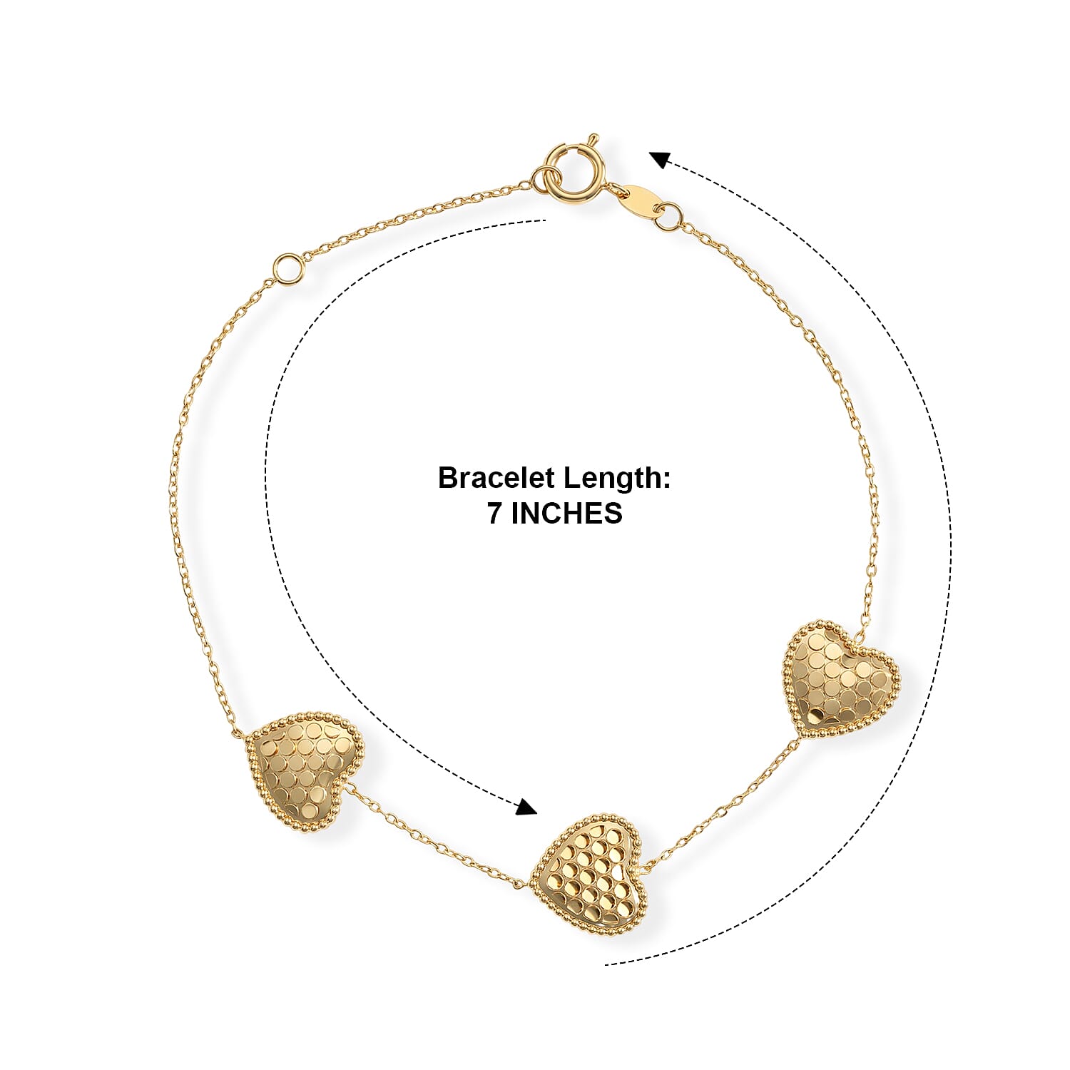 Italian 1MM Golden Honeycomb Triple Heart Bracelet in 10K Yellow Gold (7-8In) 1.65 Grams