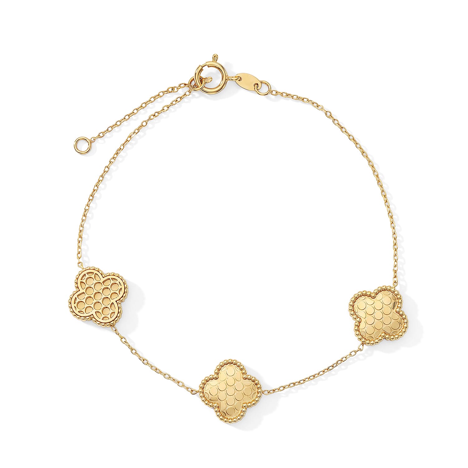 Italian Golden Clover Honeycomb Chain Bracelet in 10K Yellow Gold (7-8In) 1.65 Grams