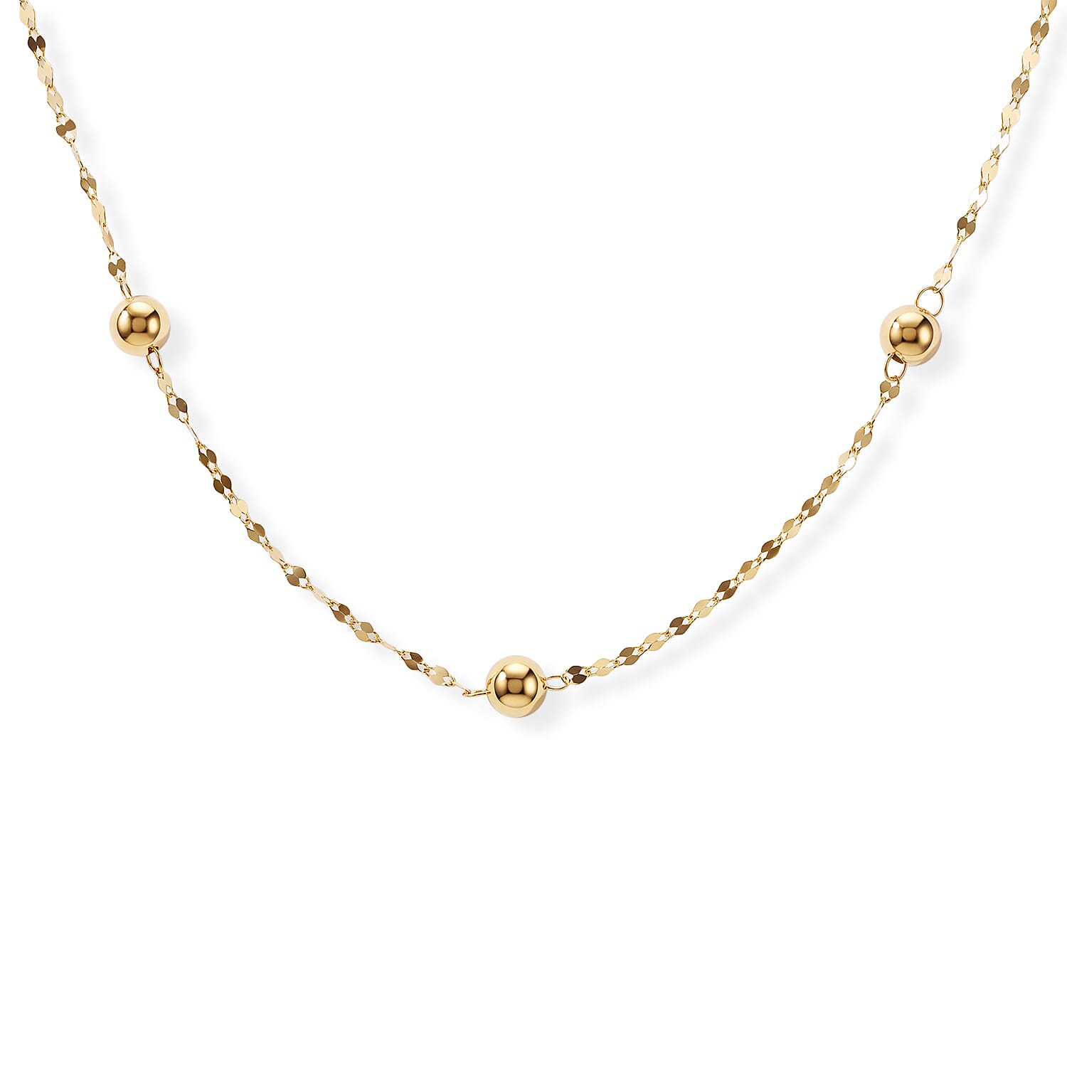 Italian Station Bead Chain Necklace in 10K Yellow Gold (18-20 Inches) 1 Grams