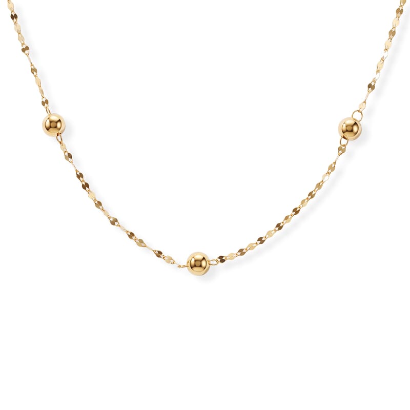 Italian Station Bead Chain Necklace in 10K Yellow Gold (18-20 Inches) 1 Grams