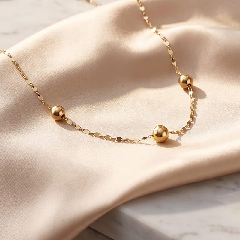 Italian Station Bead Chain Necklace in 10K Yellow Gold (18-20 Inches) 1 Grams
