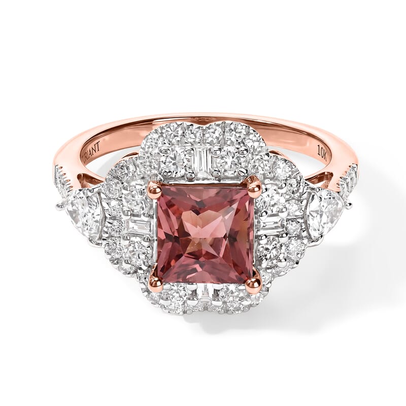 Certified & Appraised AAA Padparadscha Tourmaline and Luxuriant Lab Grown Diamond G-H SI 2.85 ctw Ring in 10K Rose Gold (Size 10.0)