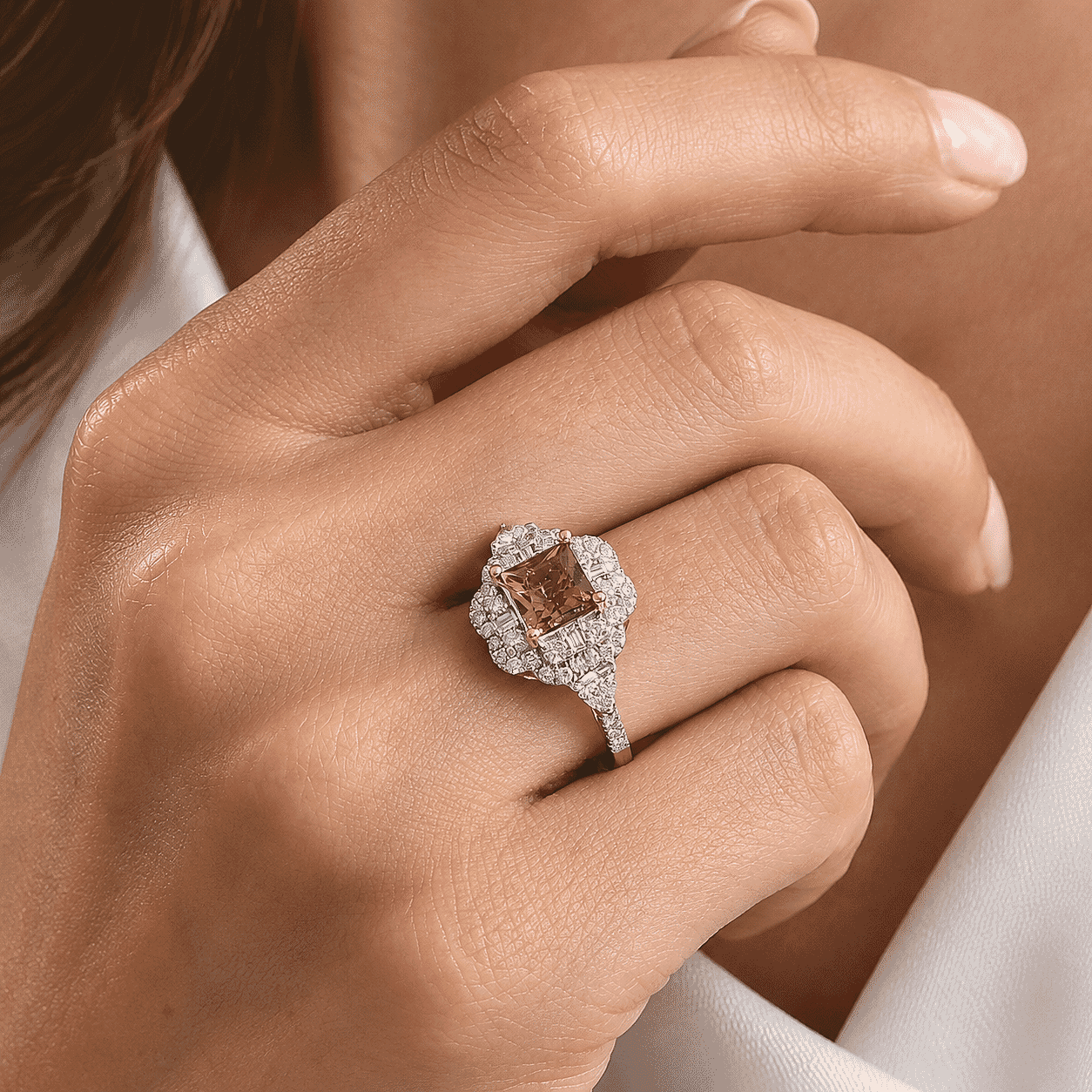 Certified & Appraised AAA Padparadscha Tourmaline and Luxuriant Lab Grown Diamond G-H SI 2.85 ctw Ring in 10K Rose Gold (Size 10.0)