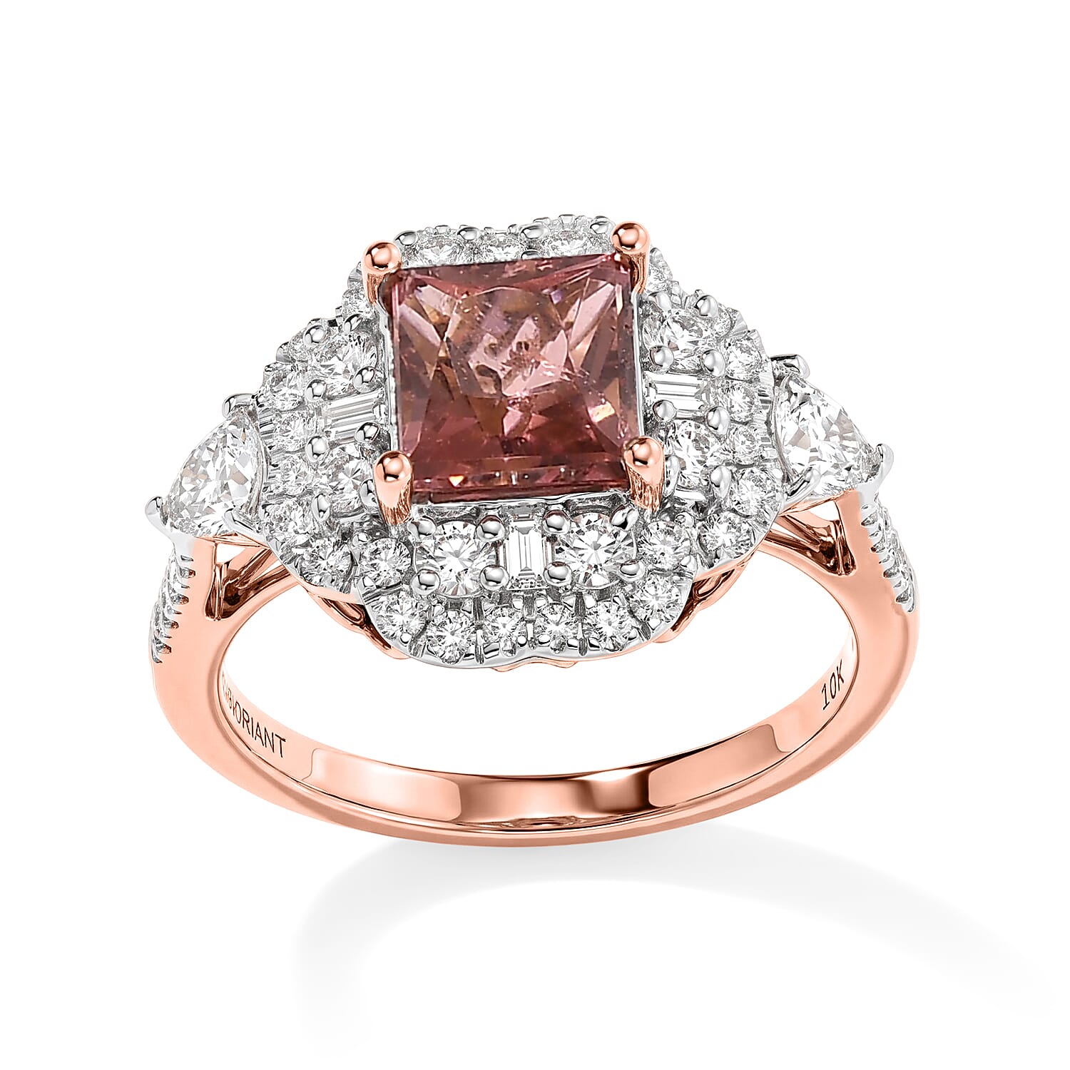Certified & Appraised AAA Padparadscha Tourmaline and Luxuriant Lab Grown Diamond G-H SI 2.85 ctw Ring in 10K Rose Gold (Size 10.0)