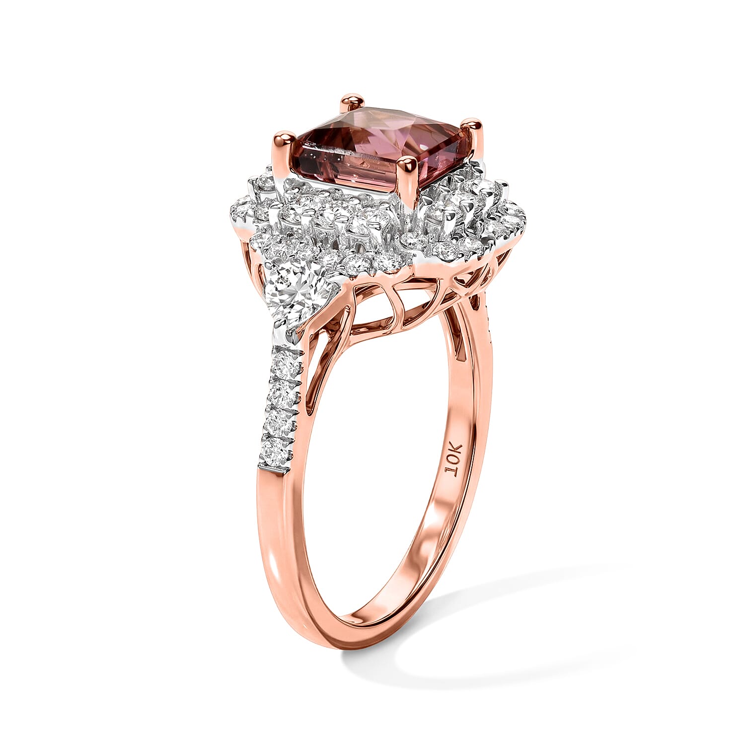 Certified & Appraised AAA Padparadscha Tourmaline and Luxuriant Lab Grown Diamond G-H SI 2.85 ctw Ring in 10K Rose Gold (Size 10.0)