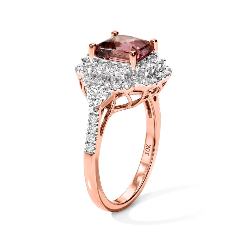 Certified & Appraised AAA Padparadscha Tourmaline and Luxuriant Lab Grown Diamond G-H SI 2.85 ctw Ring in 10K Rose Gold (Size 10.0)