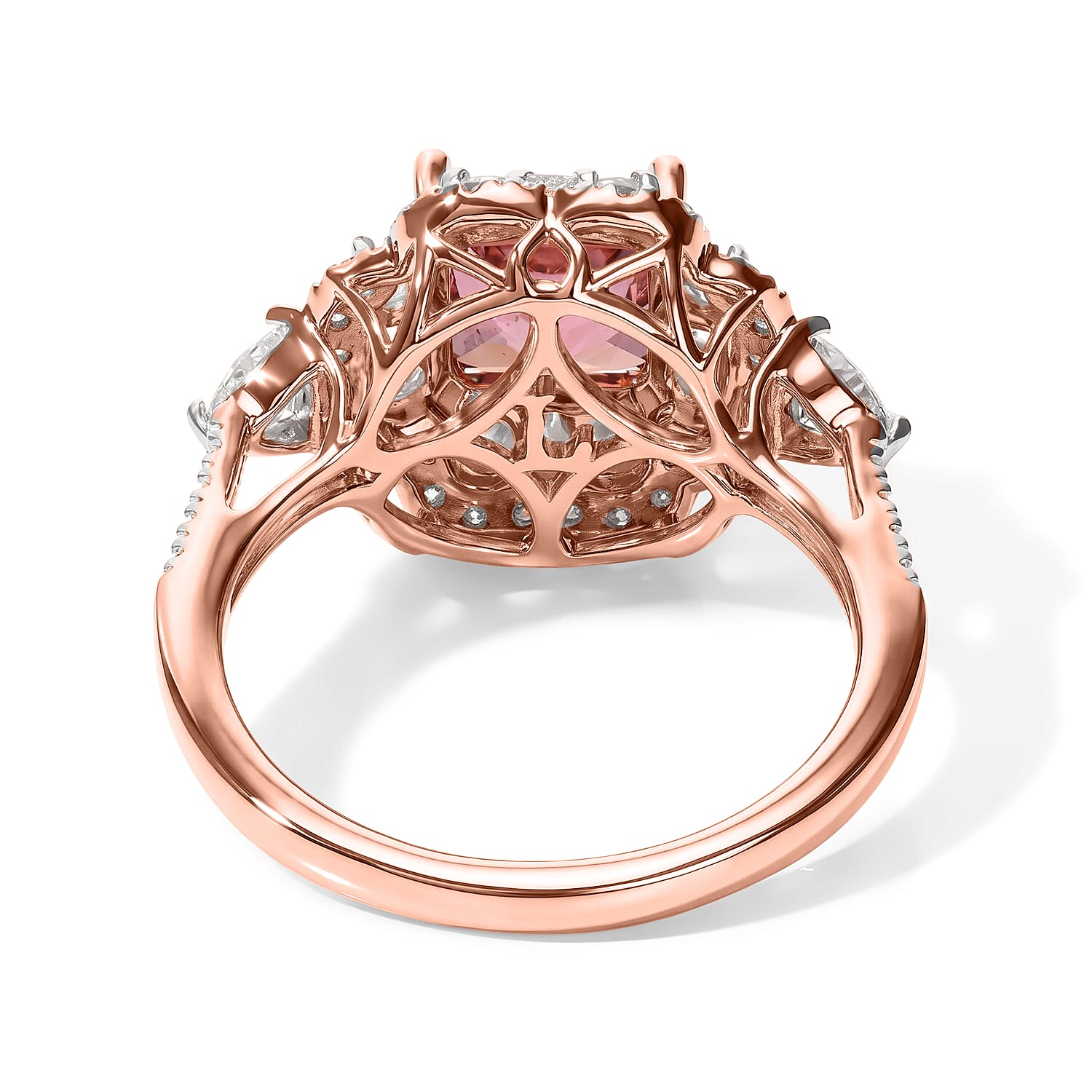 Certified & Appraised AAA Padparadscha Tourmaline and Luxuriant Lab Grown Diamond G-H SI 2.85 ctw Ring in 10K Rose Gold (Size 10.0)