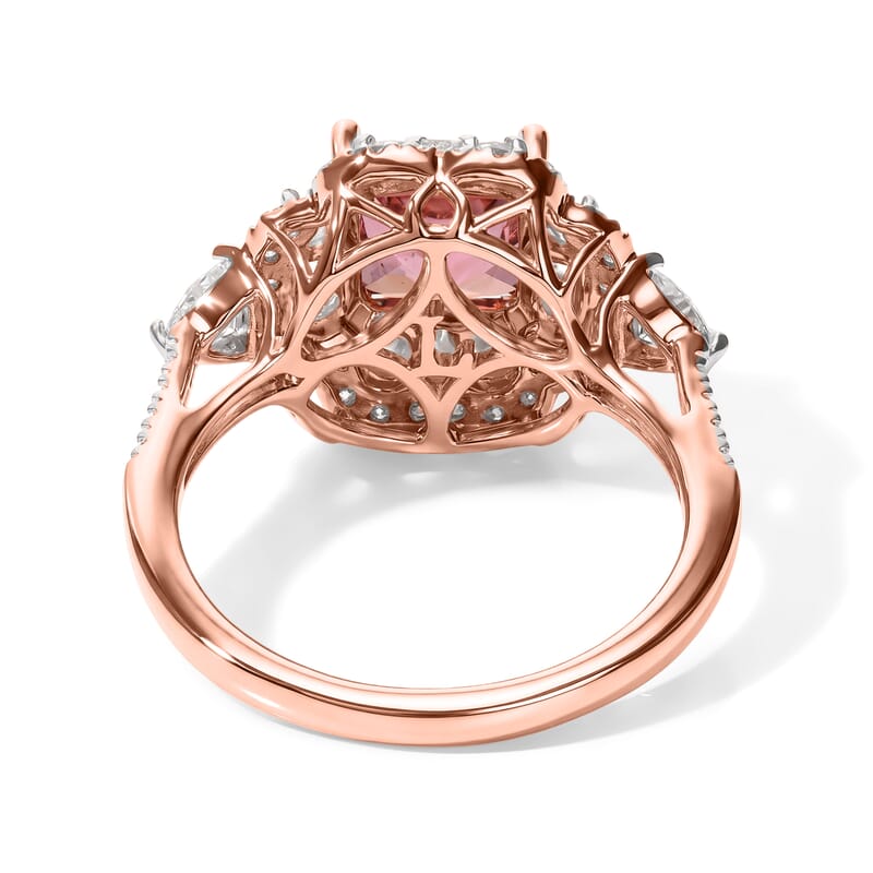 Certified & Appraised AAA Padparadscha Tourmaline and Luxuriant Lab Grown Diamond G-H SI 2.85 ctw Ring in 10K Rose Gold (Size 10.0)