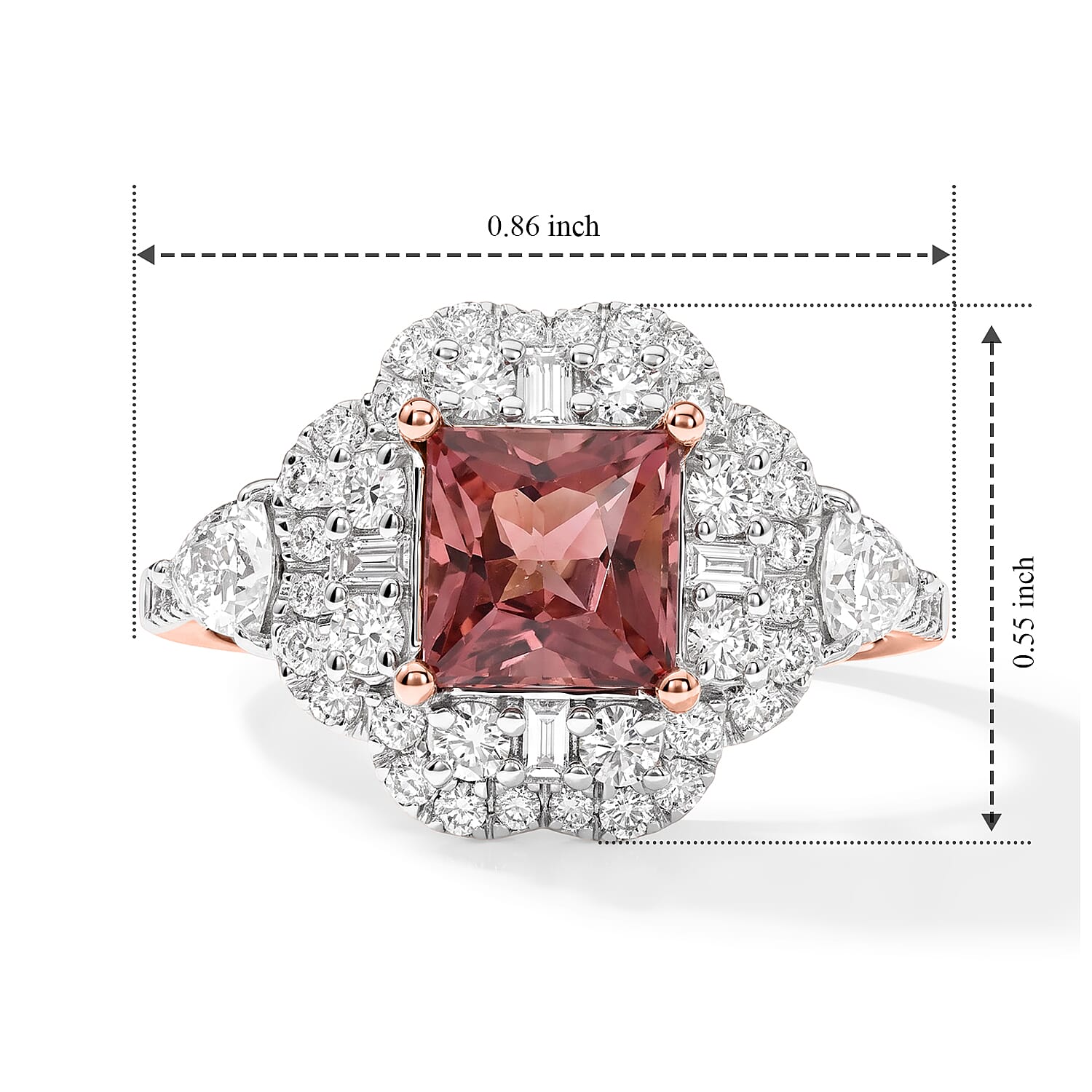 Certified & Appraised AAA Padparadscha Tourmaline and Luxuriant Lab Grown Diamond G-H SI 2.85 ctw Ring in 10K Rose Gold (Size 10.0)