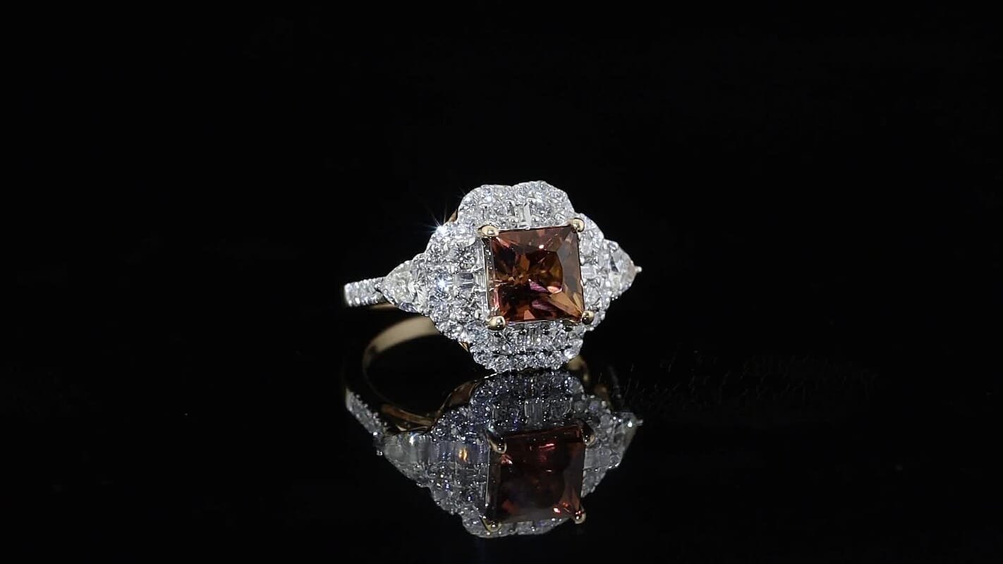 Certified & Appraised AAA Padparadscha Tourmaline and Luxuriant Lab Grown Diamond G-H SI 2.85 ctw Ring in 10K Rose Gold (Size 10.0)