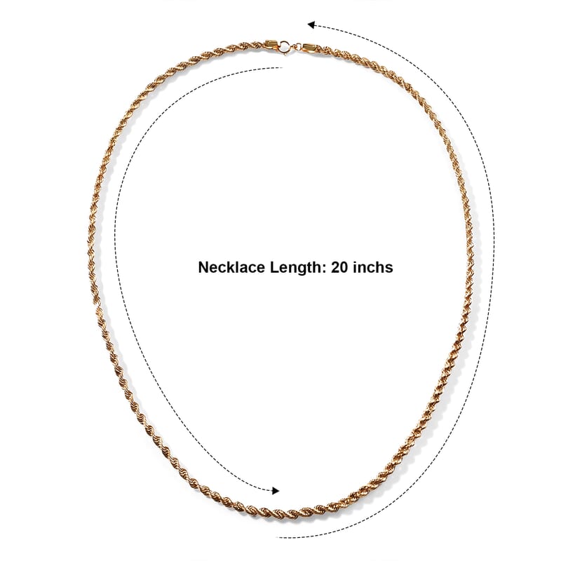 Luxoro Rope Chain Necklace in 14K Yellow Gold 3.40 Grams 20 Inches