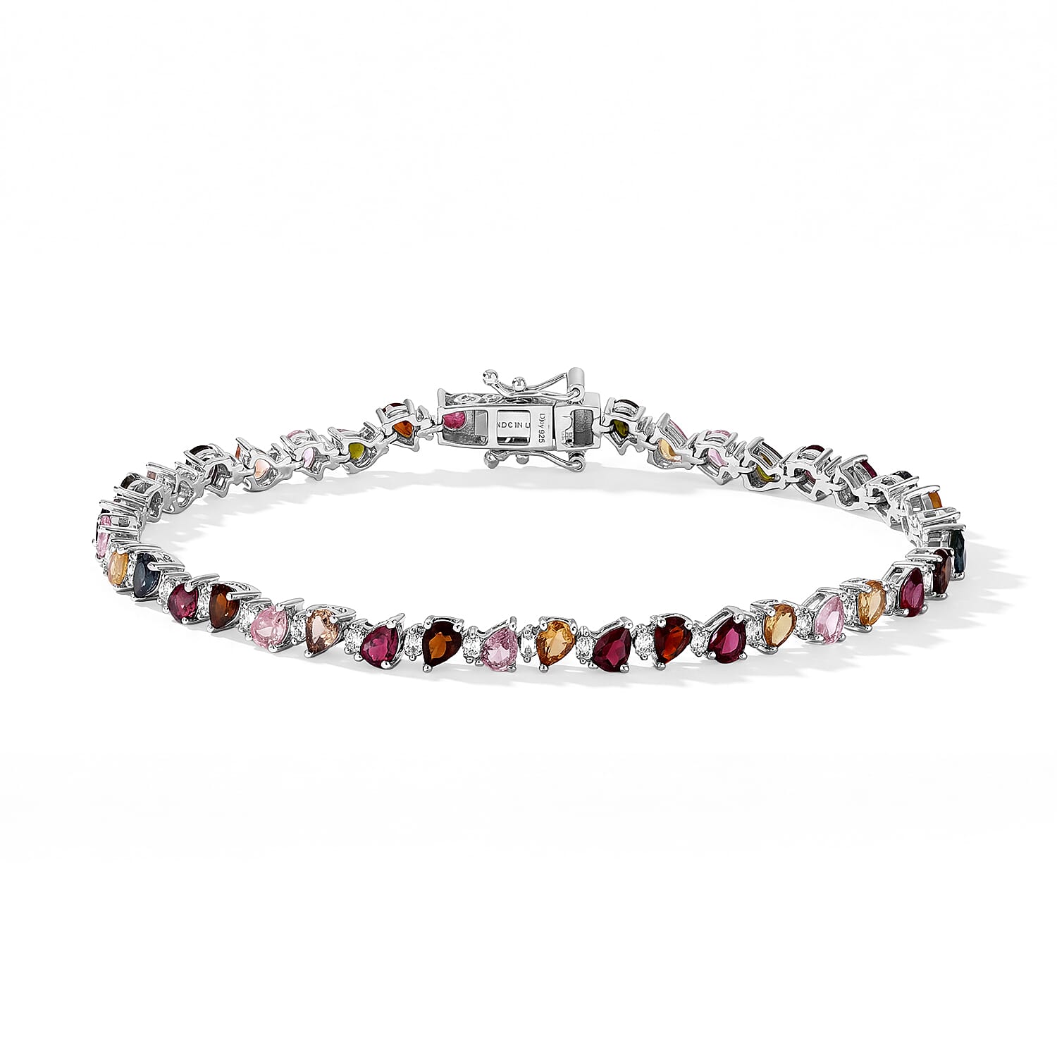 D'Joy Premium Multi-Tourmaline and Moissanite 6.70 ctw Bracelet in Rhodium Over Sterling Silver (7.25 In)