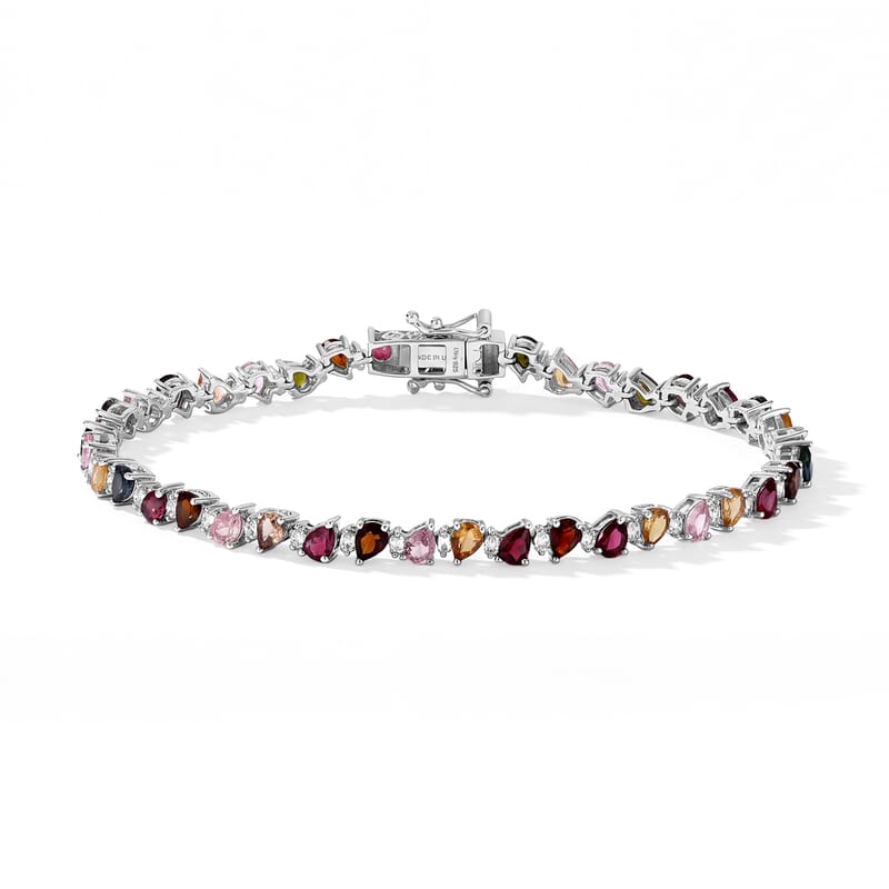D'Joy Premium Multi-Tourmaline and Moissanite 6.70 ctw Bracelet in Rhodium Over Sterling Silver (7.25 In)