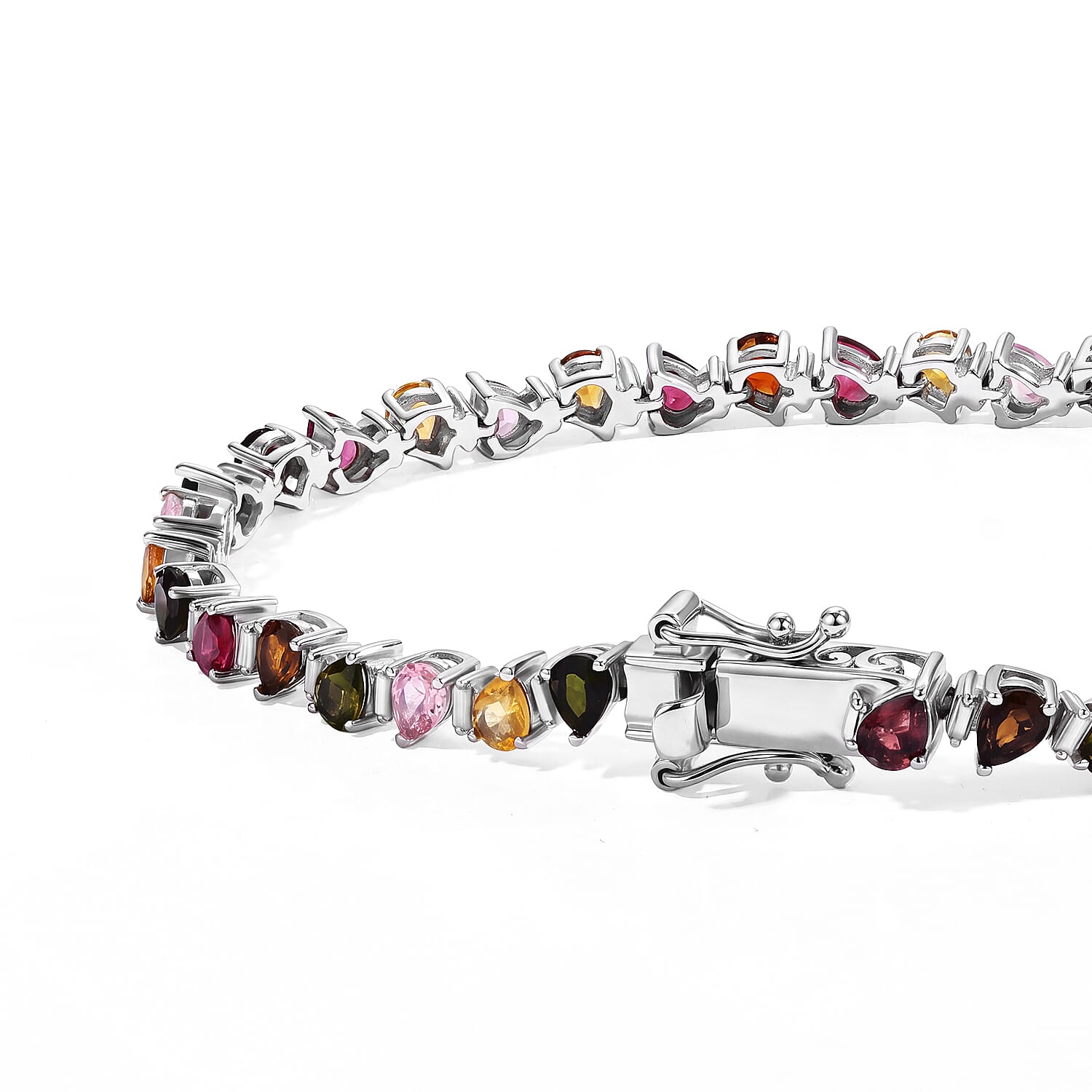 D'Joy Premium Multi-Tourmaline and Moissanite 6.70 ctw Bracelet in Rhodium Over Sterling Silver (7.25 In)