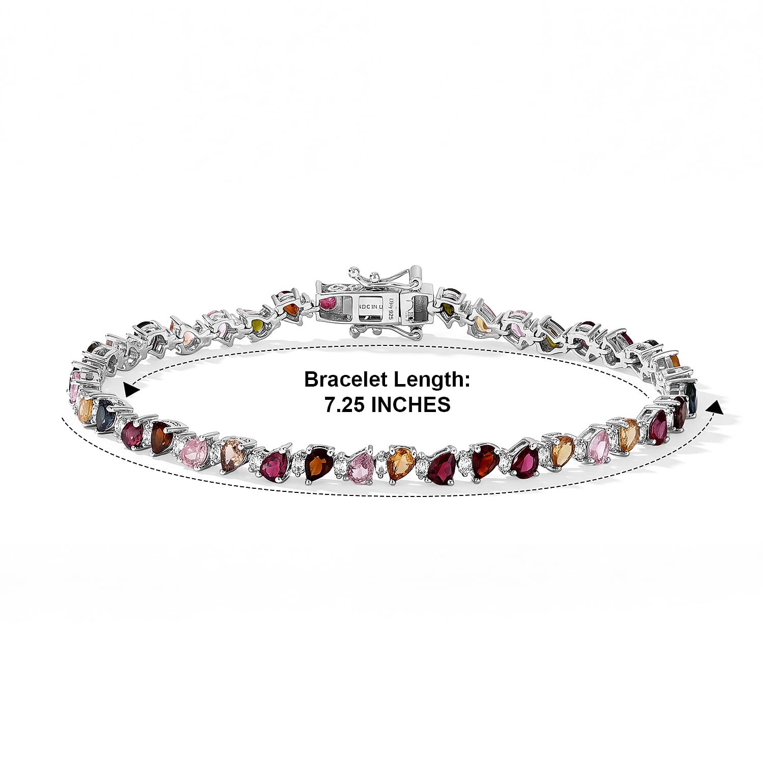 D'Joy Premium Multi-Tourmaline and Moissanite 6.70 ctw Bracelet in Rhodium Over Sterling Silver (7.25 In)