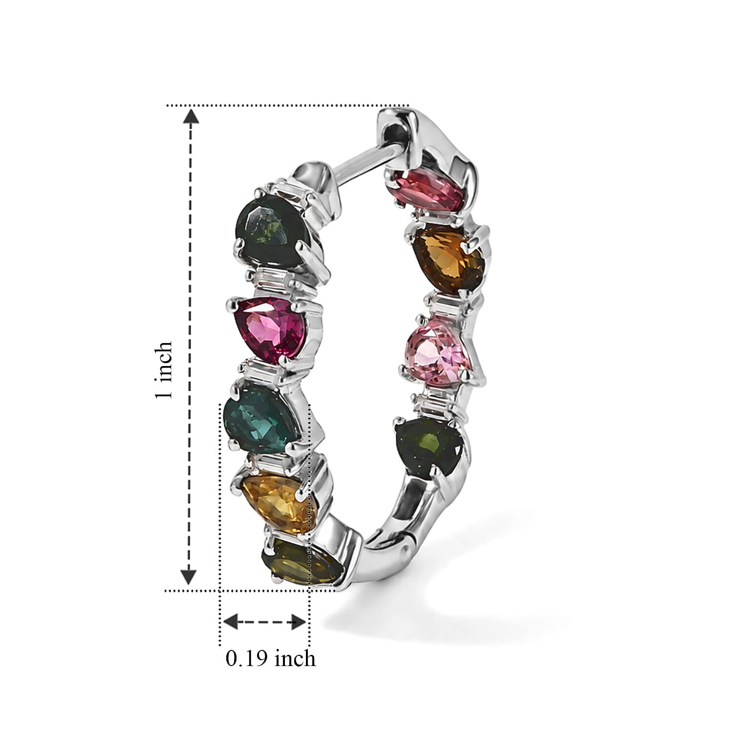 D'Joy Premium Multi-Tourmaline and Moissanite 3.30 ctw Hoop Earrings in Rhodium Over Sterling Silver