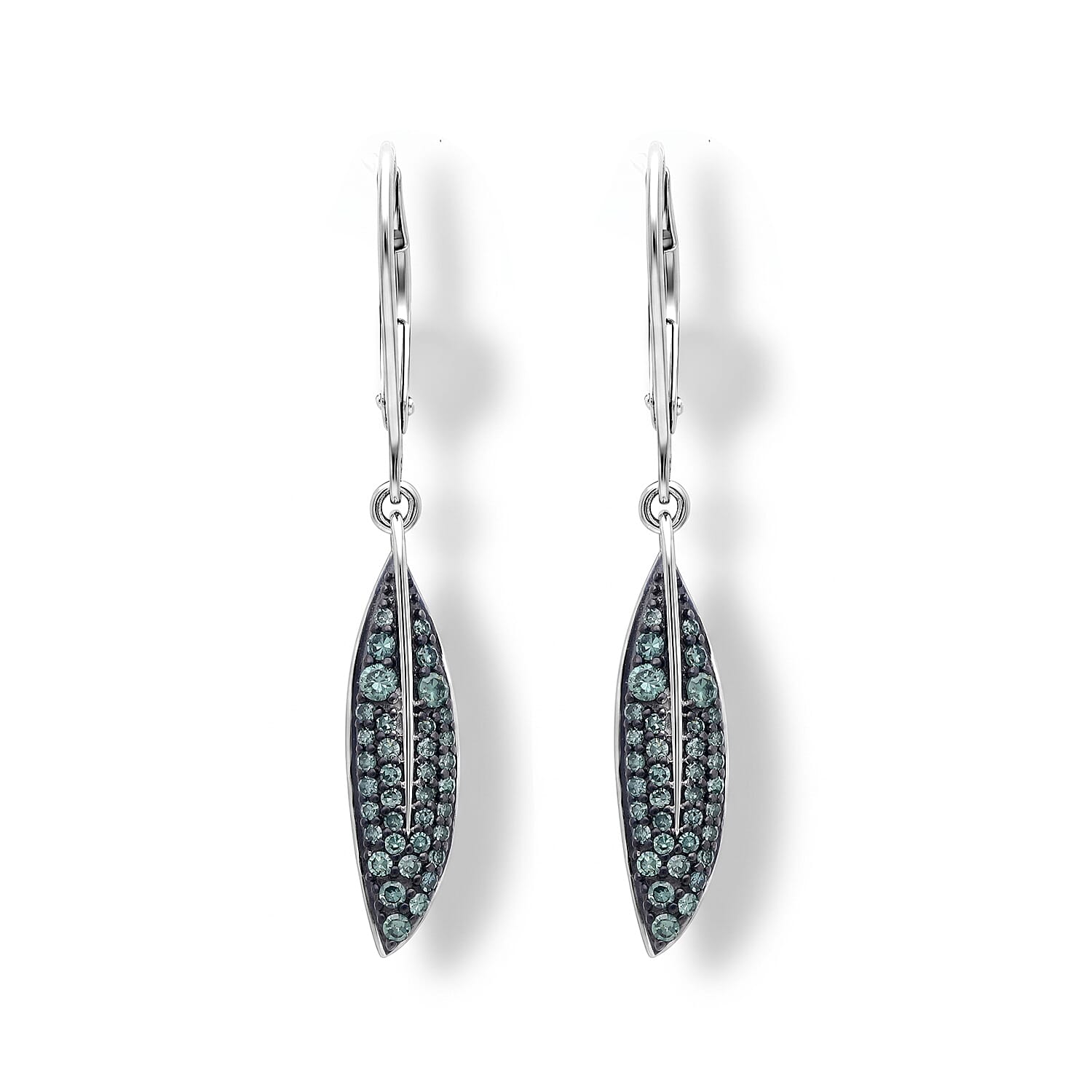 Luxuriant Lab Grown Green Diamond (IR) SI 0.50 ctw Leaf Drop Earrings in Rhodium Over Sterling Silver