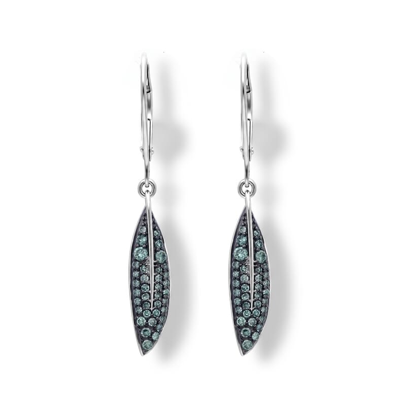 Luxuriant Lab Grown Green Diamond (IR) SI 0.50 ctw Leaf Drop Earrings in Rhodium Over Sterling Silver