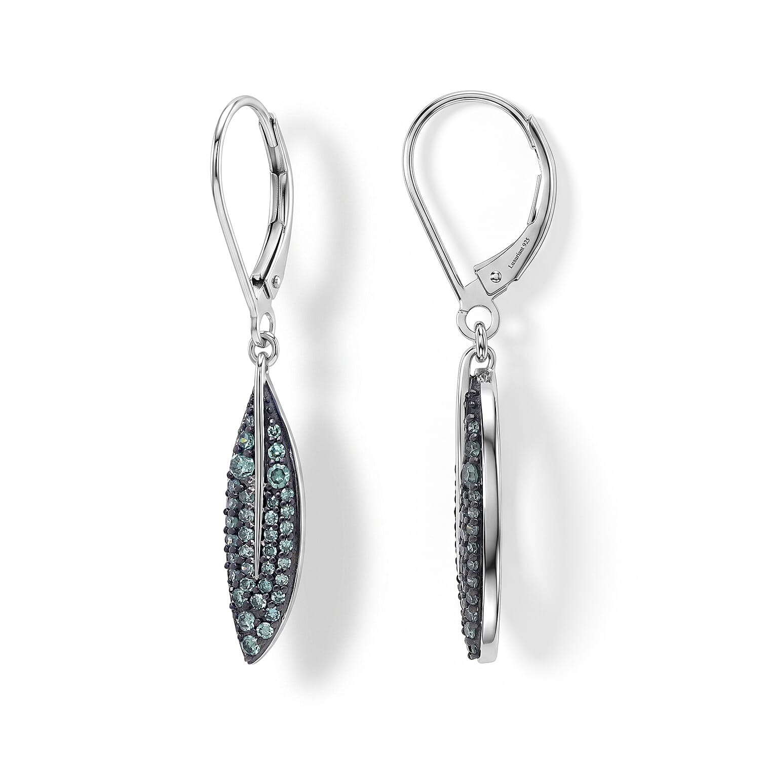 Luxuriant Lab Grown Green Diamond (IR) SI 0.50 ctw Leaf Drop Earrings in Rhodium Over Sterling Silver