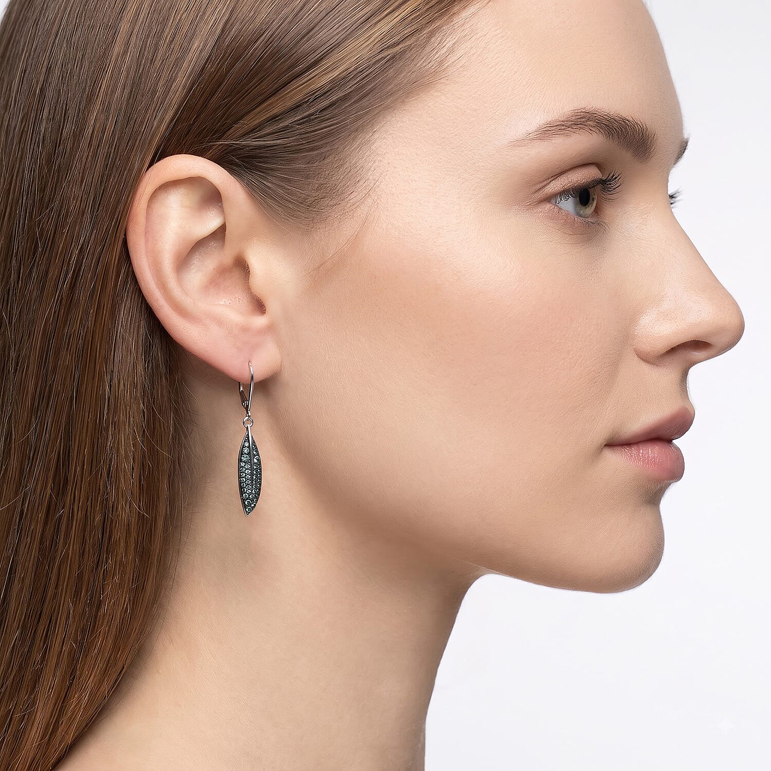 Luxuriant Lab Grown Green Diamond (IR) SI 0.50 ctw Leaf Drop Earrings in Rhodium Over Sterling Silver